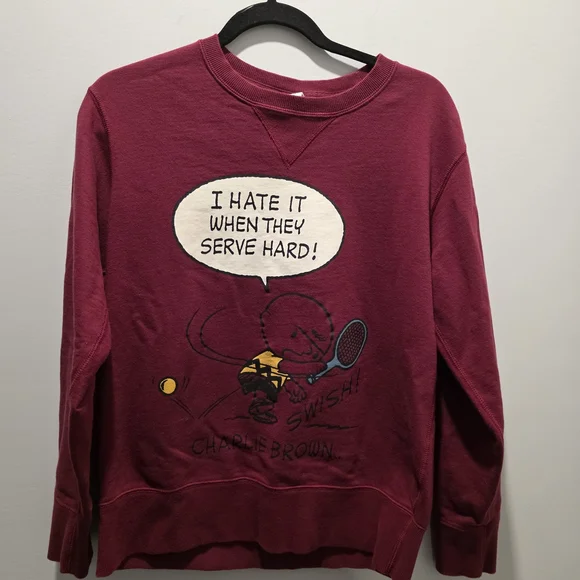 Vintage Peanuts Uniqlo CHARLIE B Maroon Crewneck Medium‎ - Picture 5 of 5